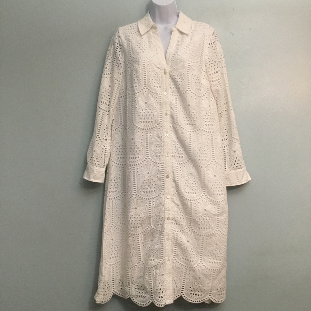 Lilly Pulitzer White Eyelet Button-Front Long Sleeve Dress - Picture 13 of 16
